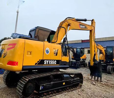Old Sany Sy155C Crawler Excavator , Used Earth Moving Equipment 15ton Yellow Colour