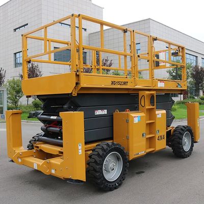 Construction Equipment 15m Diesel Rough Terrain Lifting Platform Xg1523rt Mini Hydraulic Aerial Work Platform Mobile Scissor Lift Table Platform for Sale